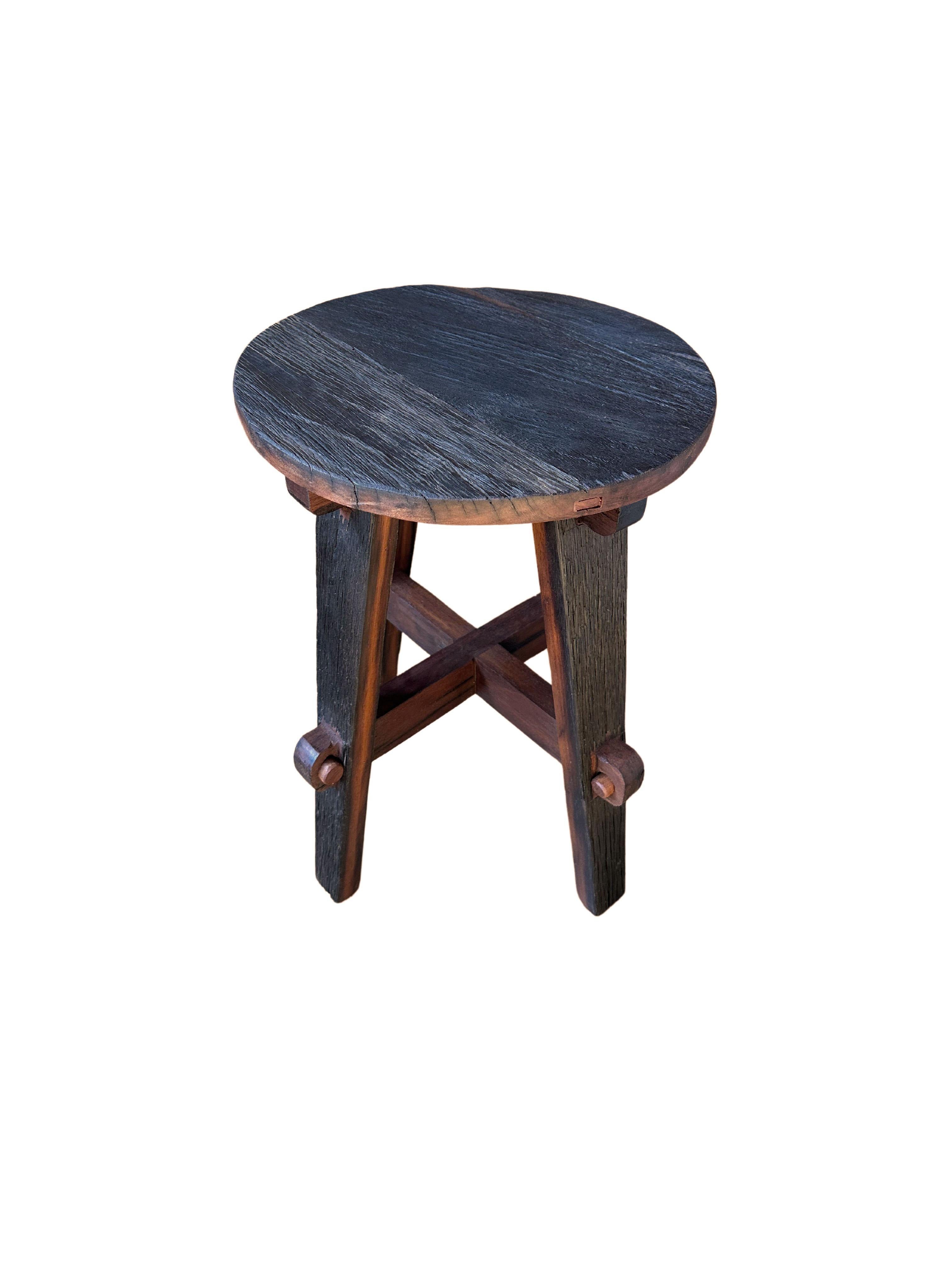 Hand-Crafted Ironwood Stool Modern Organic, Hand Crafted with Artisanal Wood Joinery For Sale