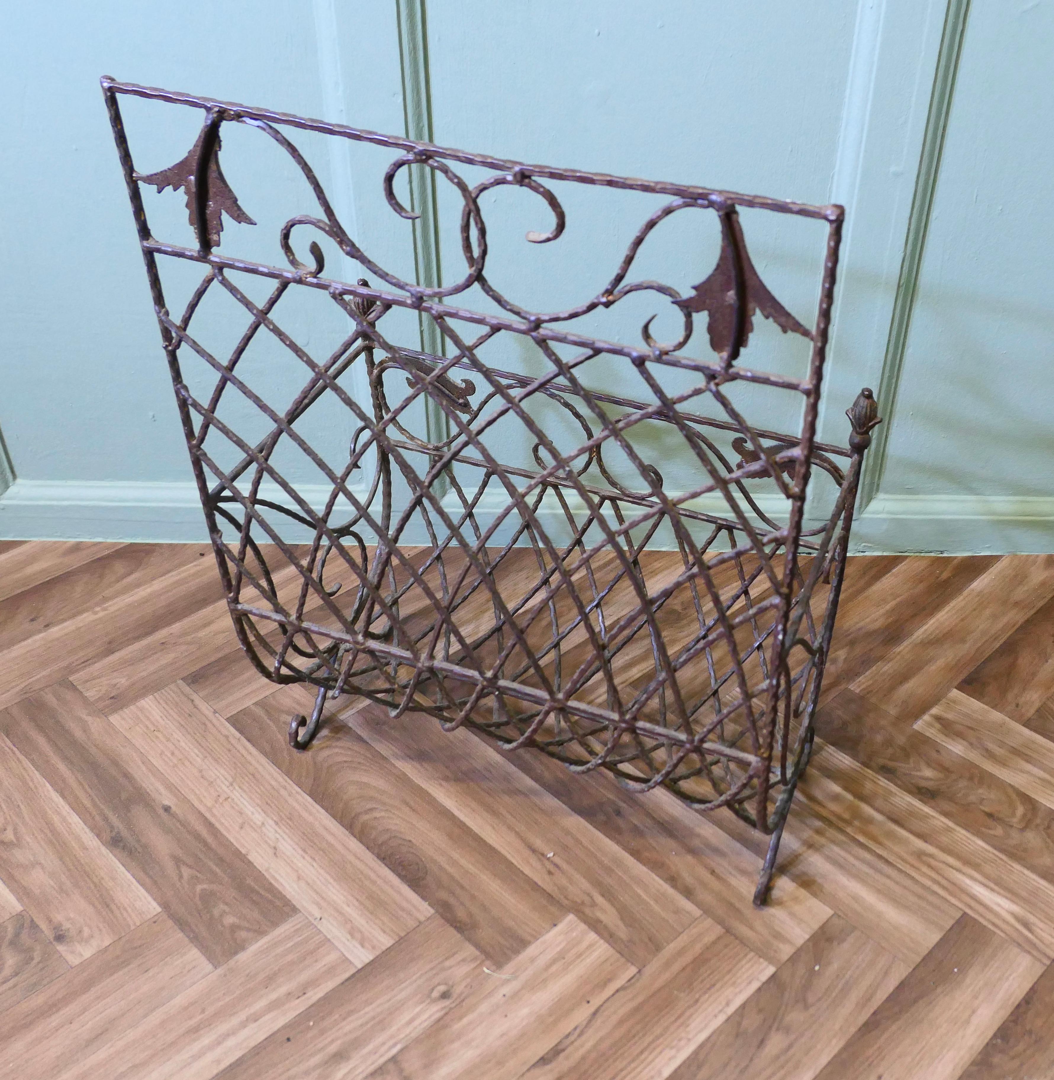 20th Century Ironwork Log Basket  An unusual piece with tolewear decoration For Sale