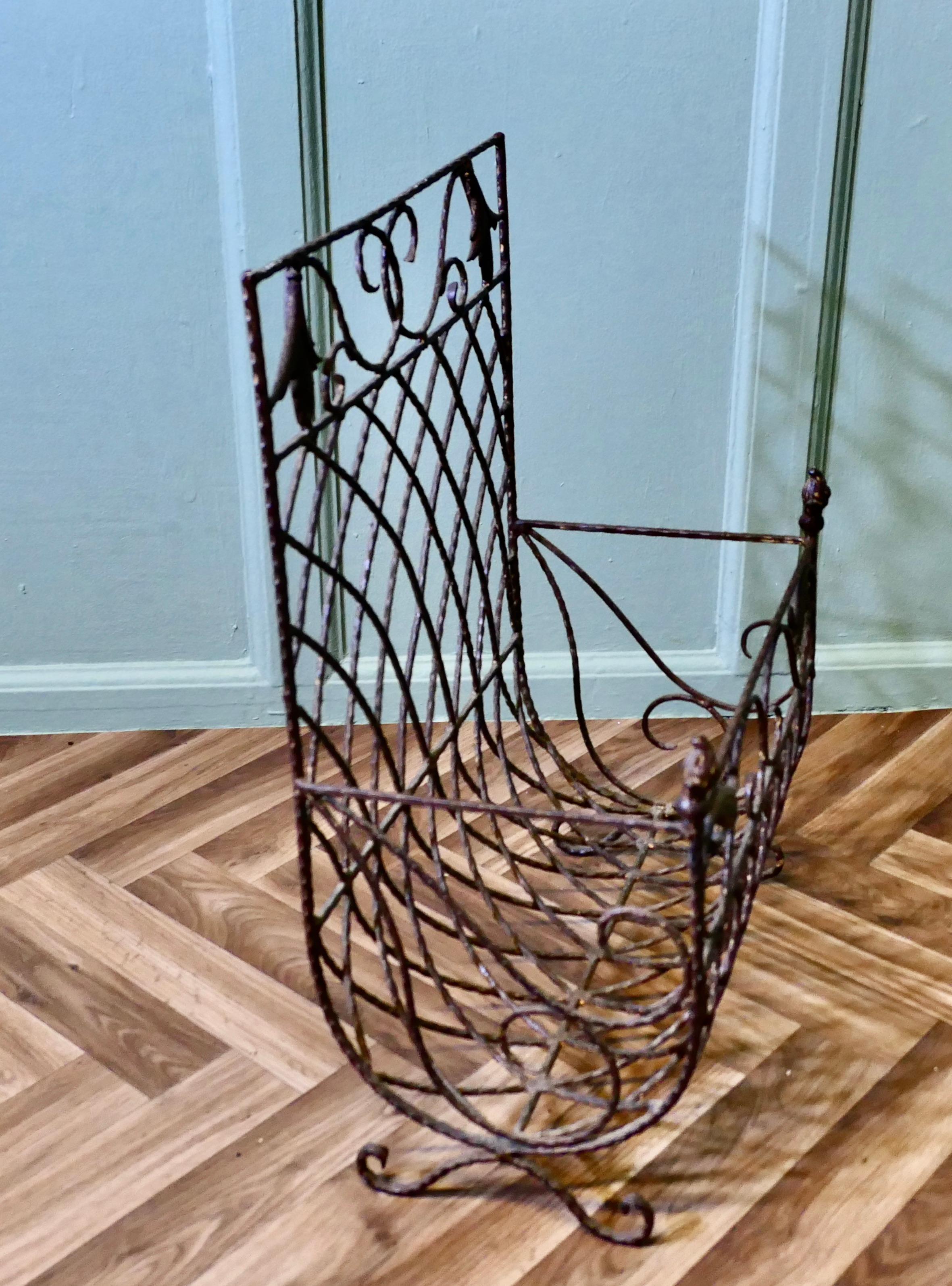 Ironwork Log Basket  An unusual piece with tolewear decoration For Sale 1