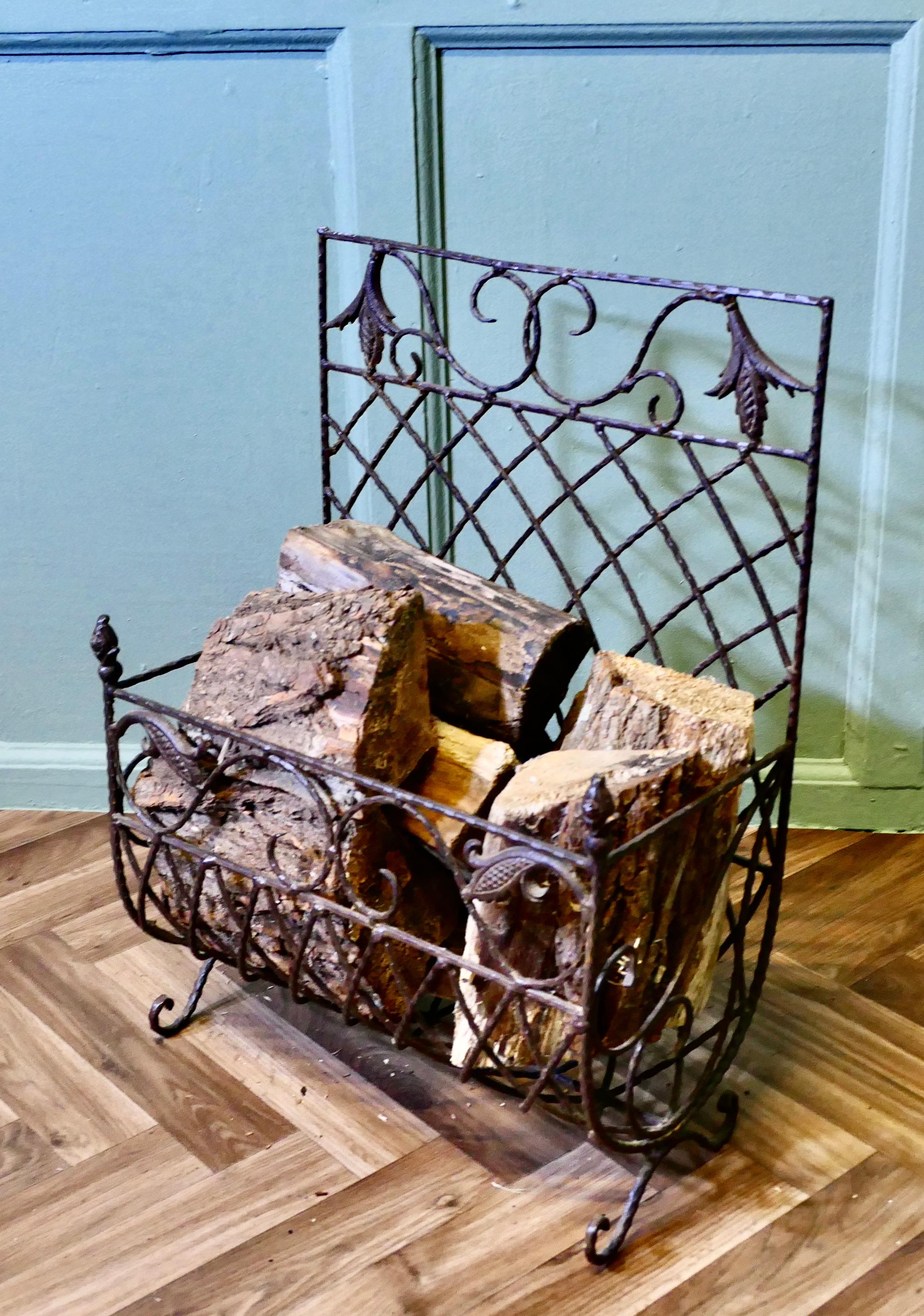 Ironwork Log Basket  An unusual piece with tolewear decoration For Sale 2