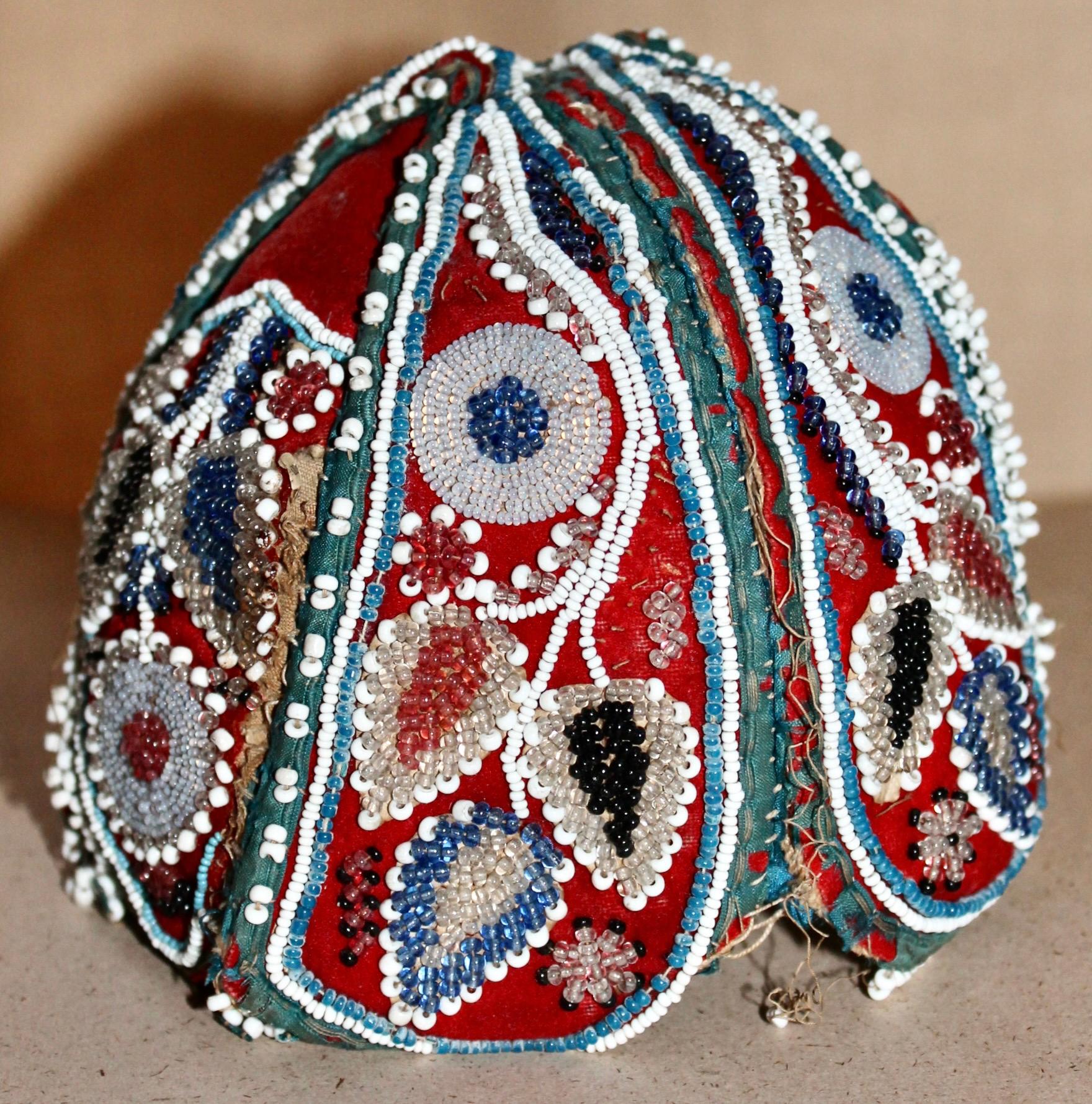 Tribal Iroquois (Haudenosaunee) Beaded Child's Cap For Sale