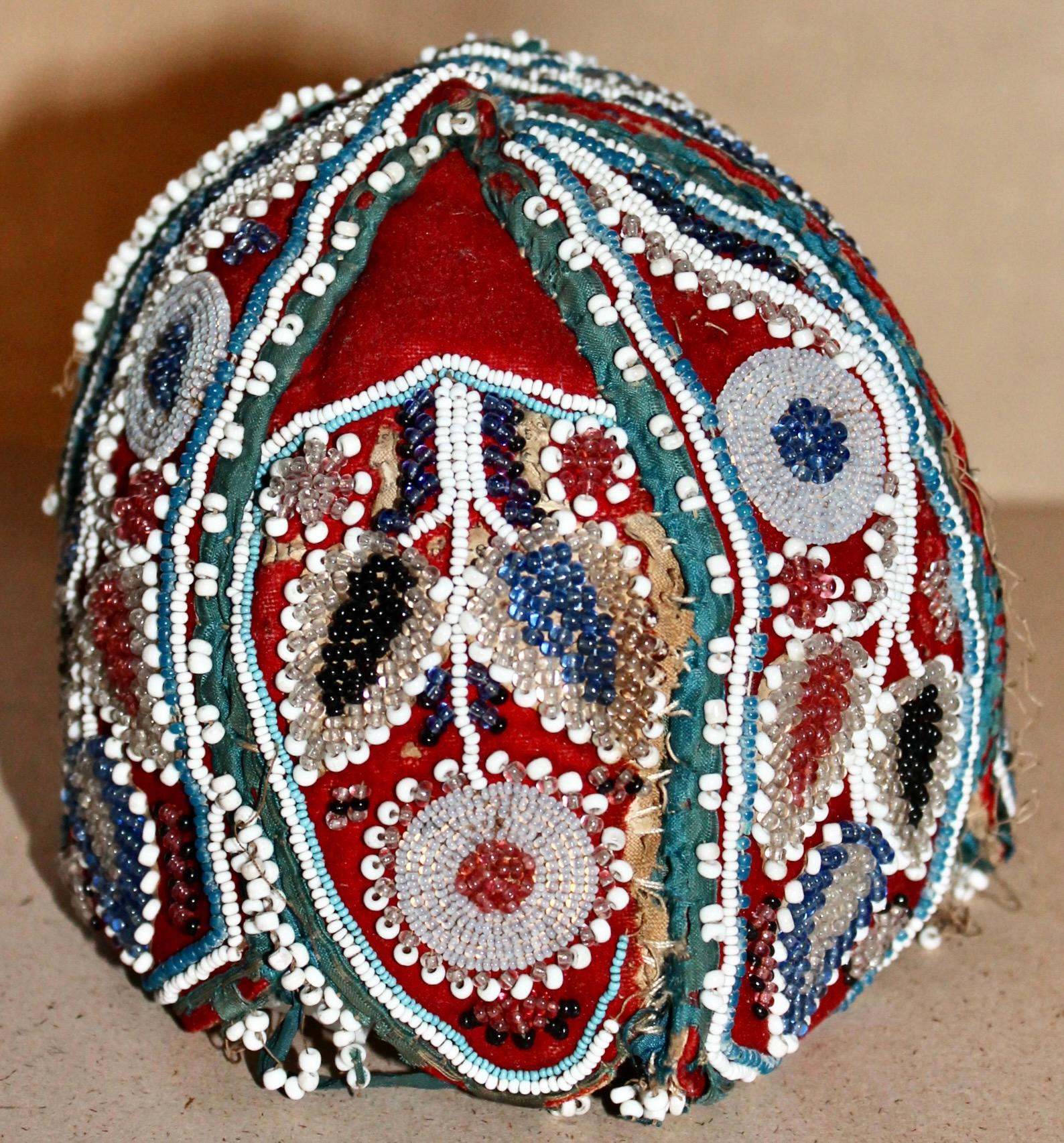 American Iroquois (Haudenosaunee) Beaded Child's Cap For Sale