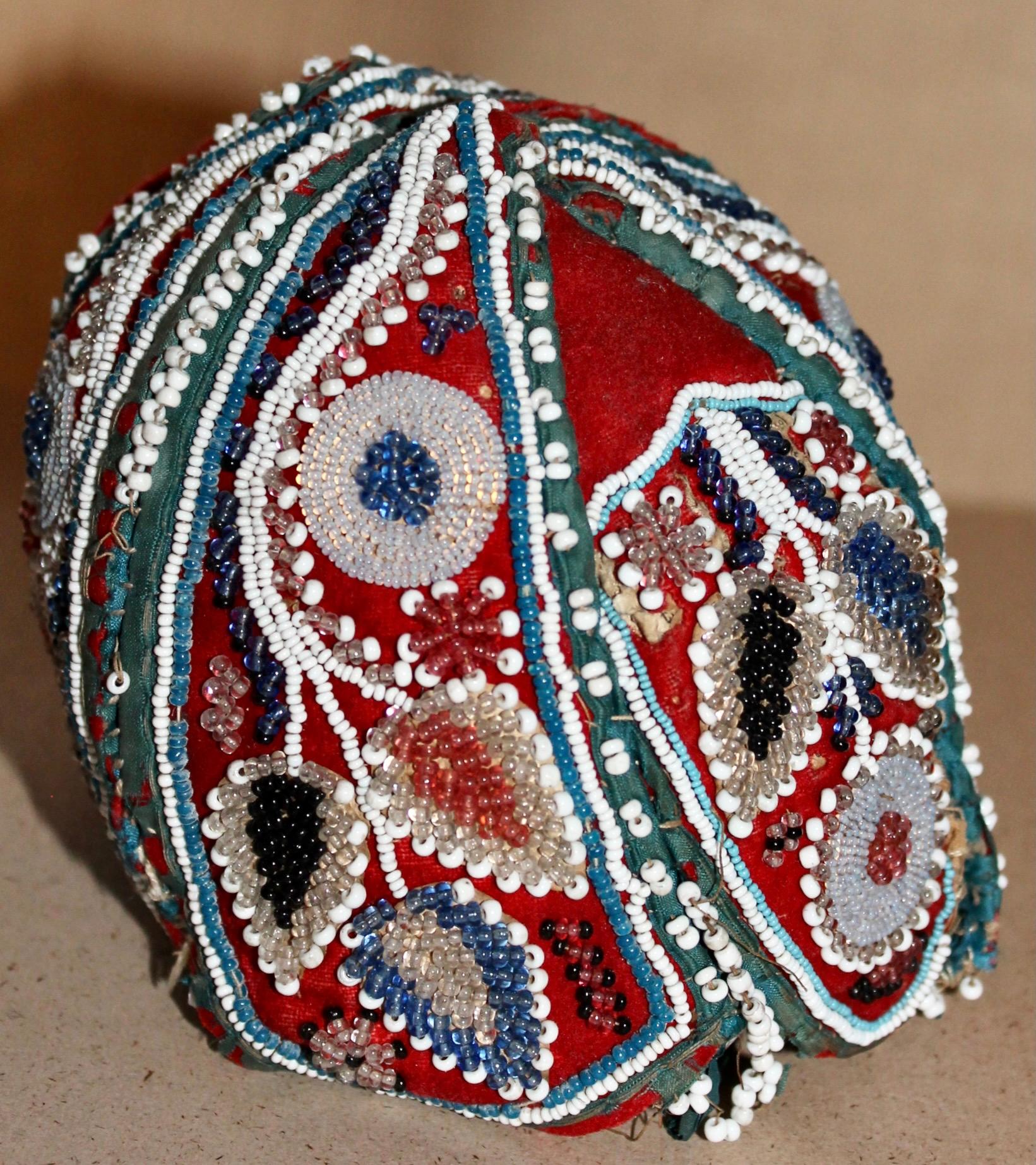 Hand-Crafted Iroquois (Haudenosaunee) Beaded Child's Cap For Sale