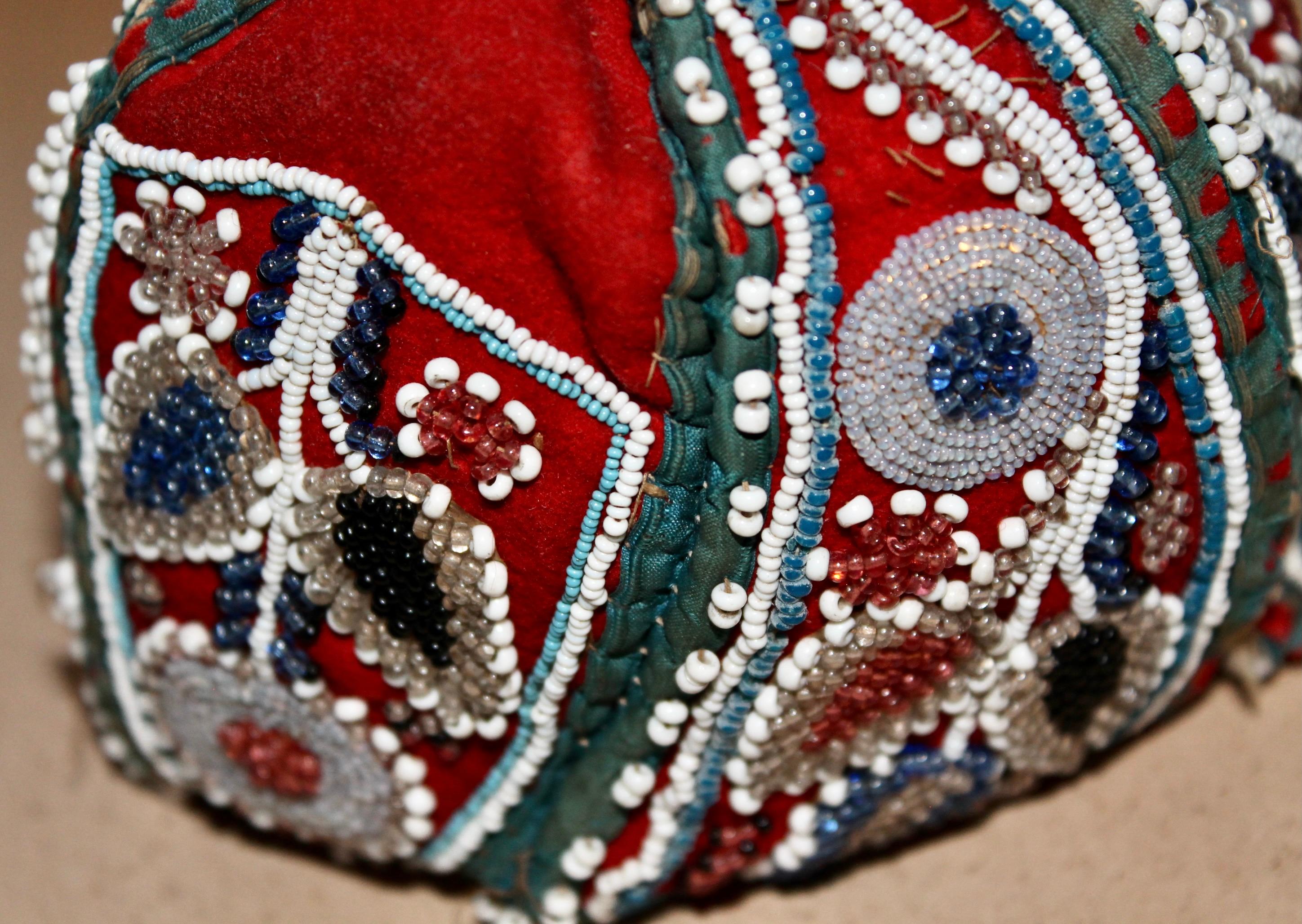 Iroquois (Haudenosaunee) Beaded Child's Cap For Sale 1