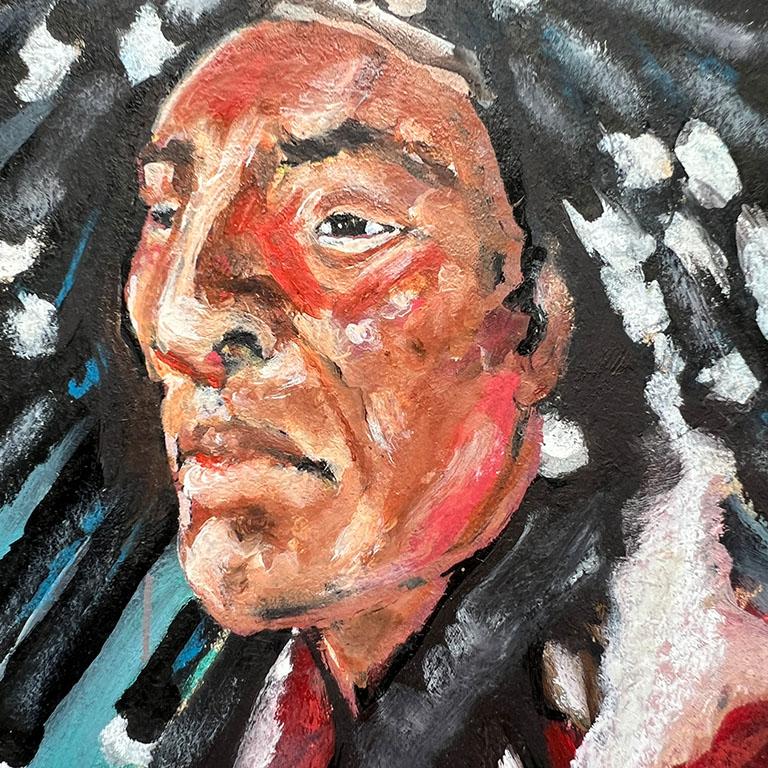 Iroquois Native American Portrait Painting Turtle Clan Warrior - Signed For Sale 3