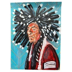 Quadro ritratto Iroquois dei nativi americani - Guerriero del clan della tartaruga - Firmato