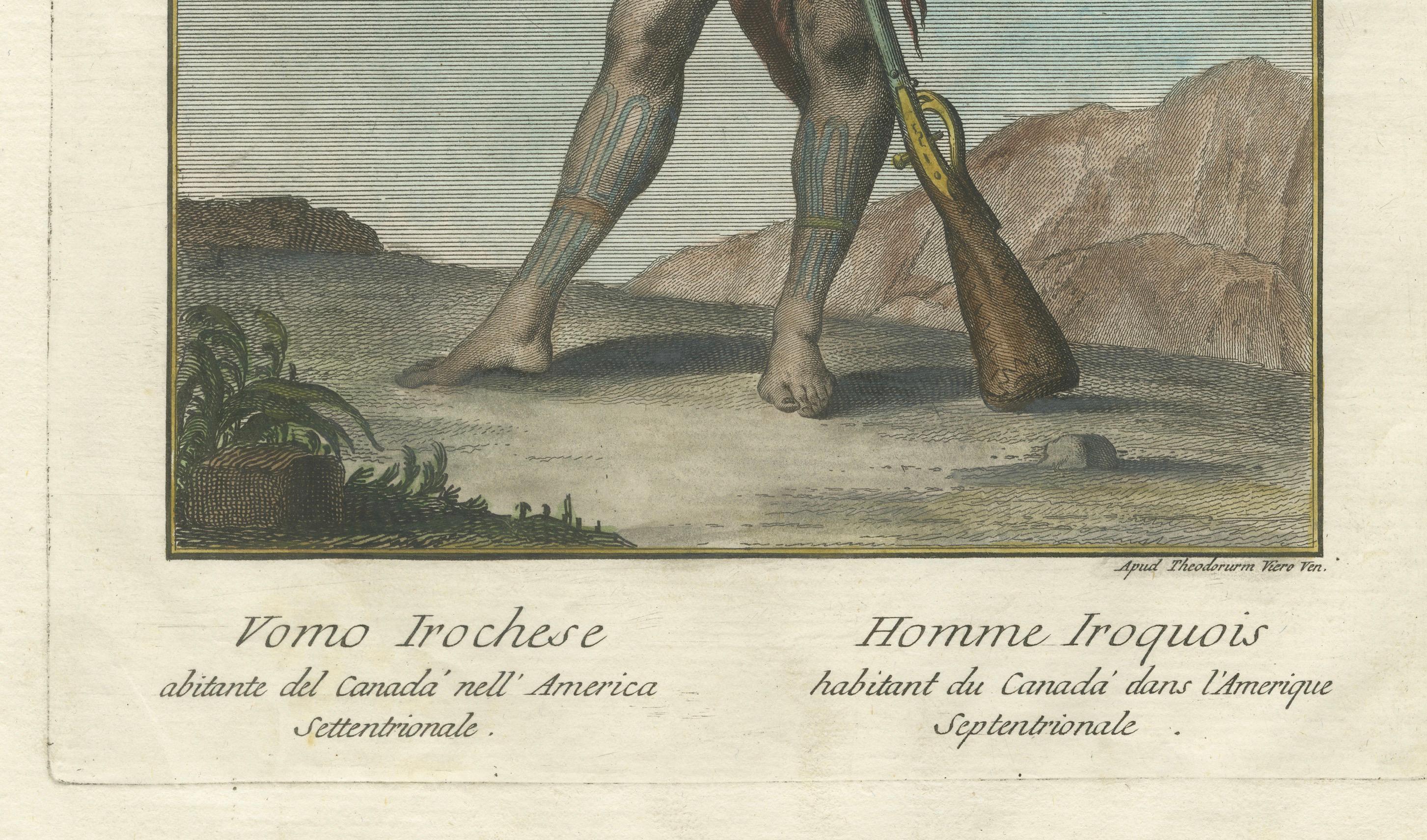 Papier Warriois d'Iroquois : 1783 gravure de Teodoro Viero, originaire du nord du Canada en vente