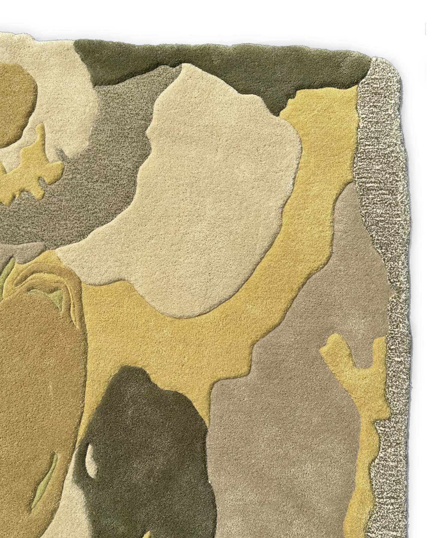 Indonesian Irregular Abstract Modern Rug Green ' Misshapes ' by RAGHOME For Sale