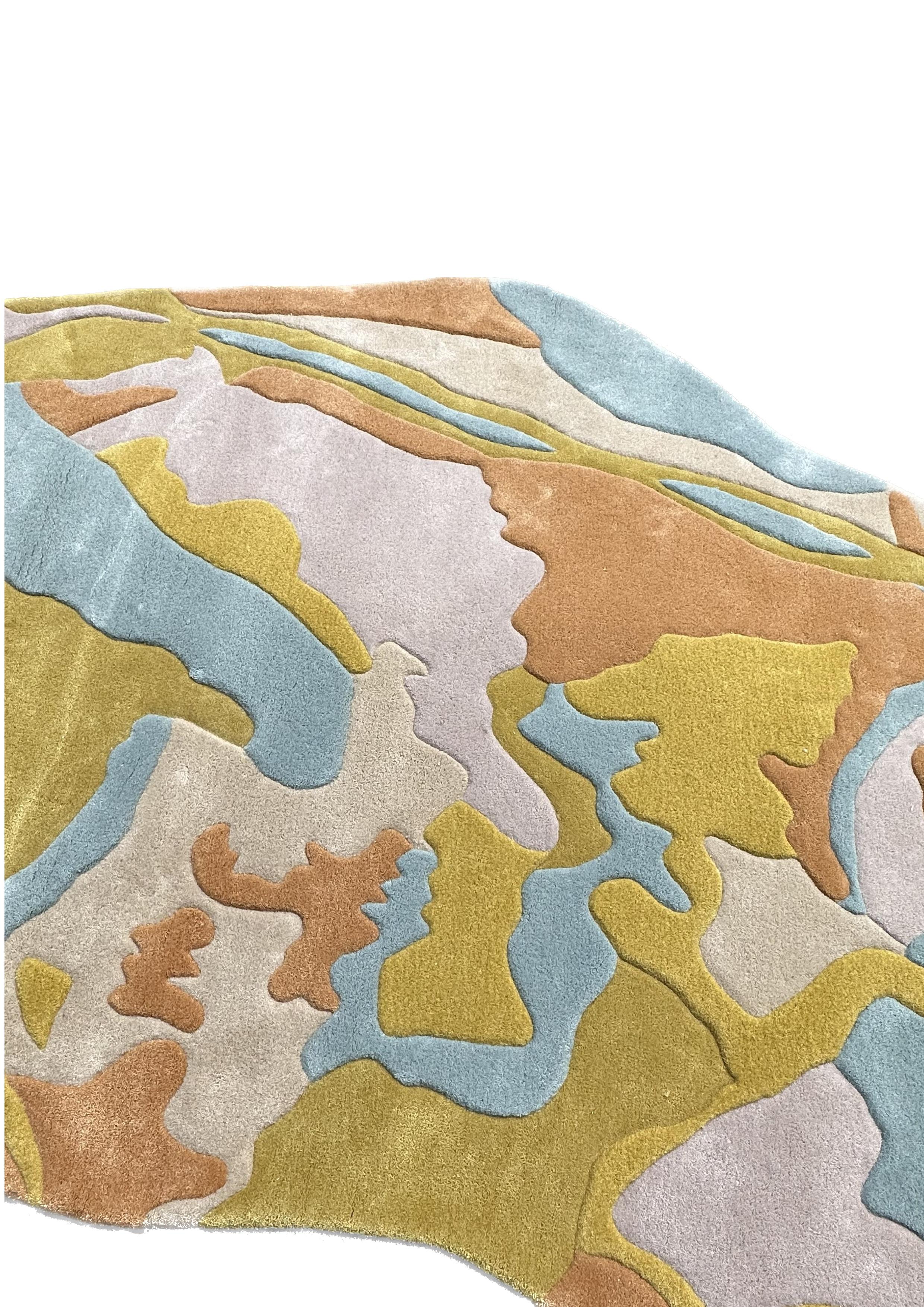 Modern Irregular Abstract Organic Shape Hand Tufted Wool Rug Pastel Colours by RAG Home For Sale