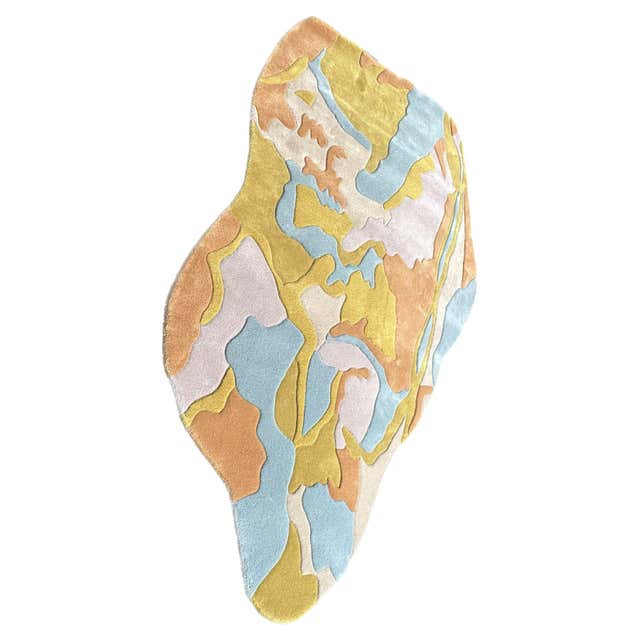 Green Opaque Abstract Oval Shape Hand Tufted Wool Rug Pastel Colours by ...