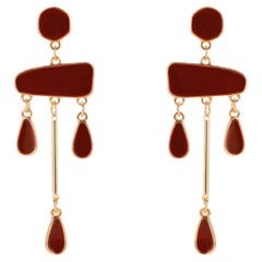 Irregular Burgundy Red Enamel Chandelier Tassel Water Drop Gold Clip Earrings