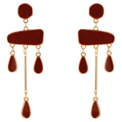 Irregular Burgundy Red Enamel Chandelier Tassel Water Drop Gold Clip Earrings