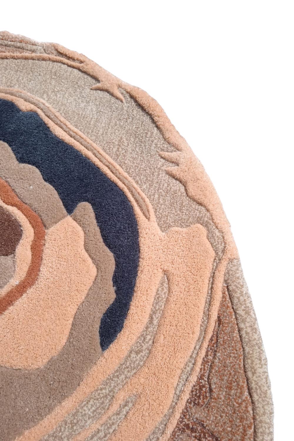 Modern Irregular Oval Circular Shapes with Beige Brown Tosca Wool Carpet by RAG Home For Sale