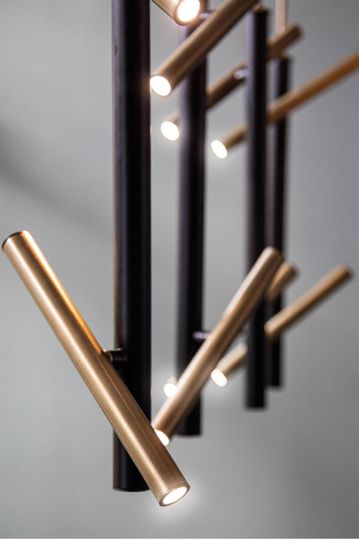 Metalwork Irregular Quadrilateral Pendant Brass Metal Adjustable Lighting For Sale