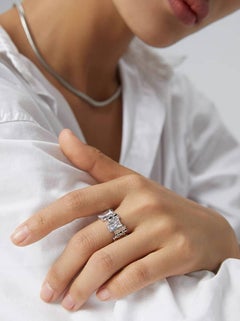 Irregular Rectangle Interval Cubic Zirconia Open Ring