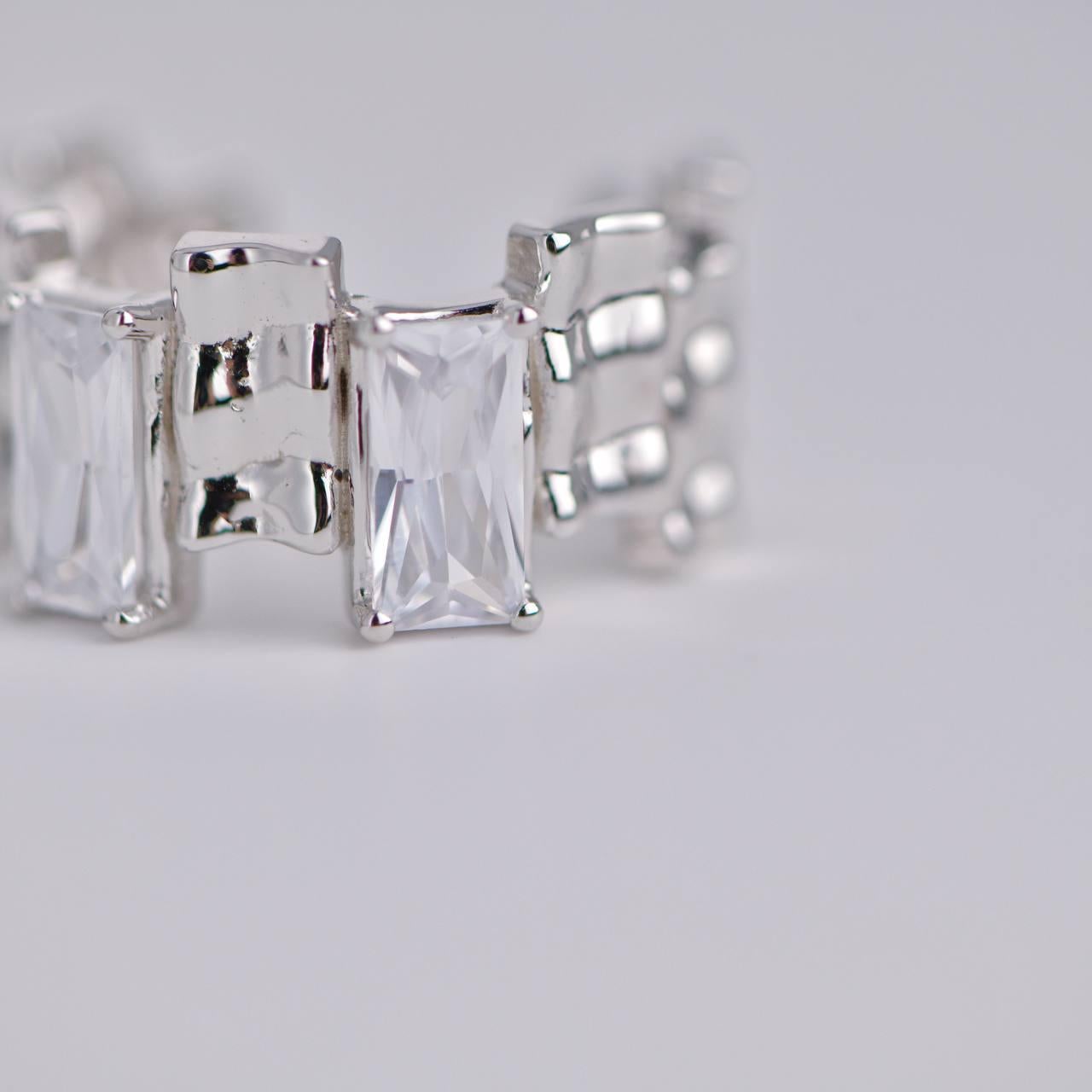 Square Cut Irregular Rectangle Interval Cubic Zirconia Open Ring  For Sale