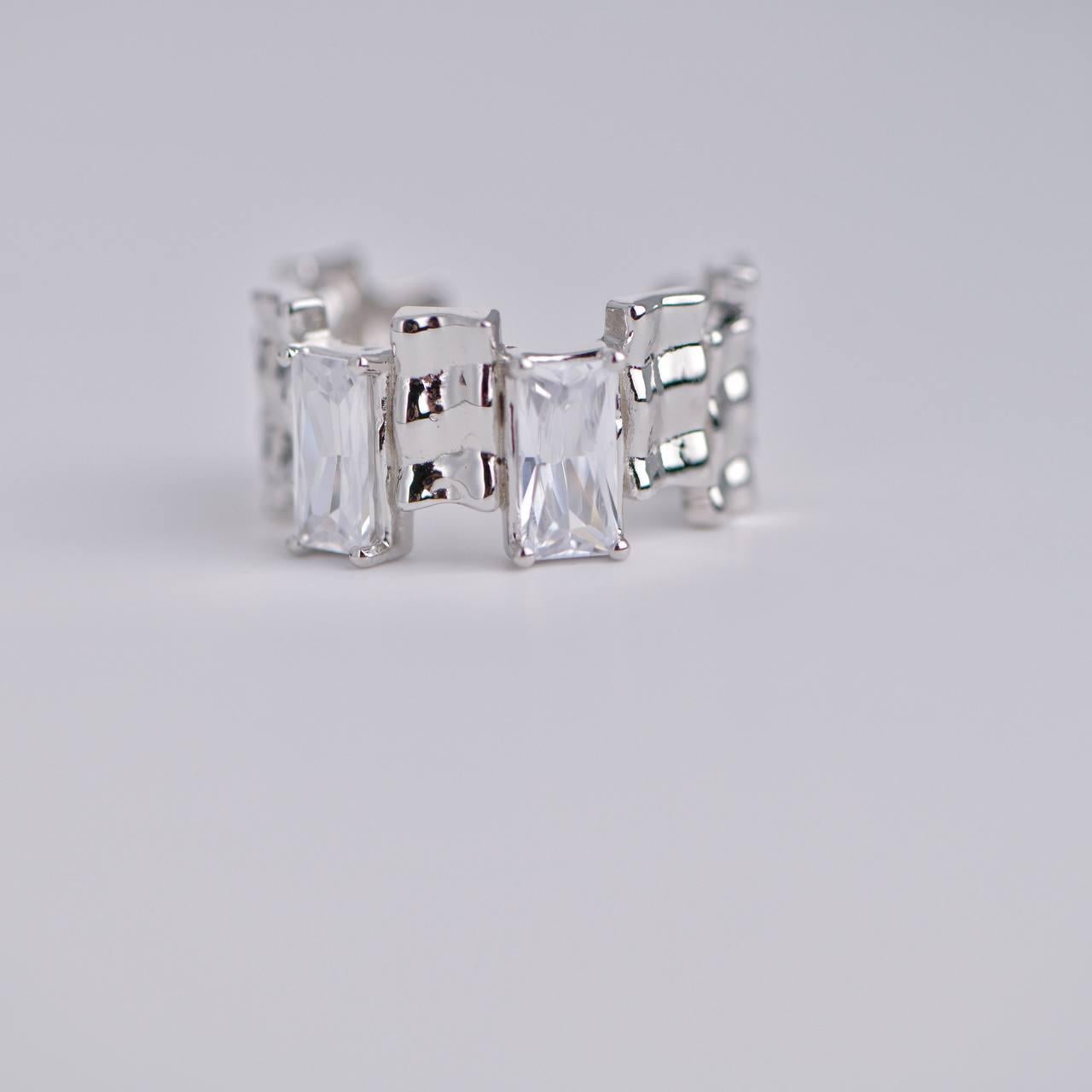 Irregular Rectangle Interval Cubic Zirconia Open Ring  For Sale 2