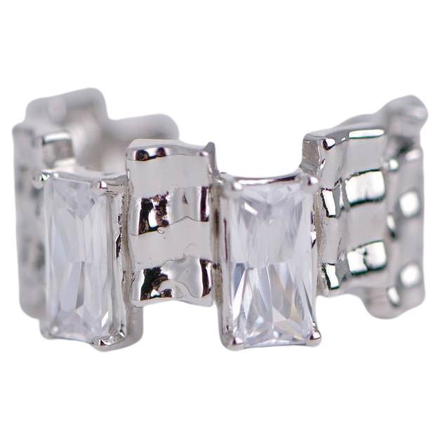 Irregular Rectangle Interval Cubic Zirconia Open Ring  For Sale