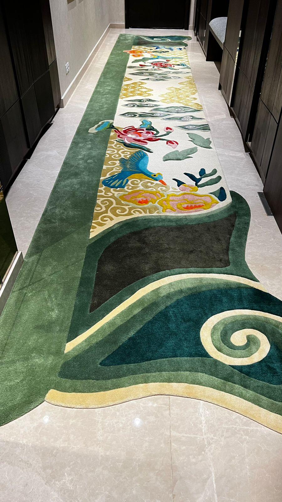 Irregular Shape Chinoiserie Runner Carpet Inspired by ancient graphics and illustrations of Chinese Origin, adapted to fuse seamlessly with a contemporary interior. Fine works of art hand tufted from exquisite yarns.

RAG under this brand, lies a