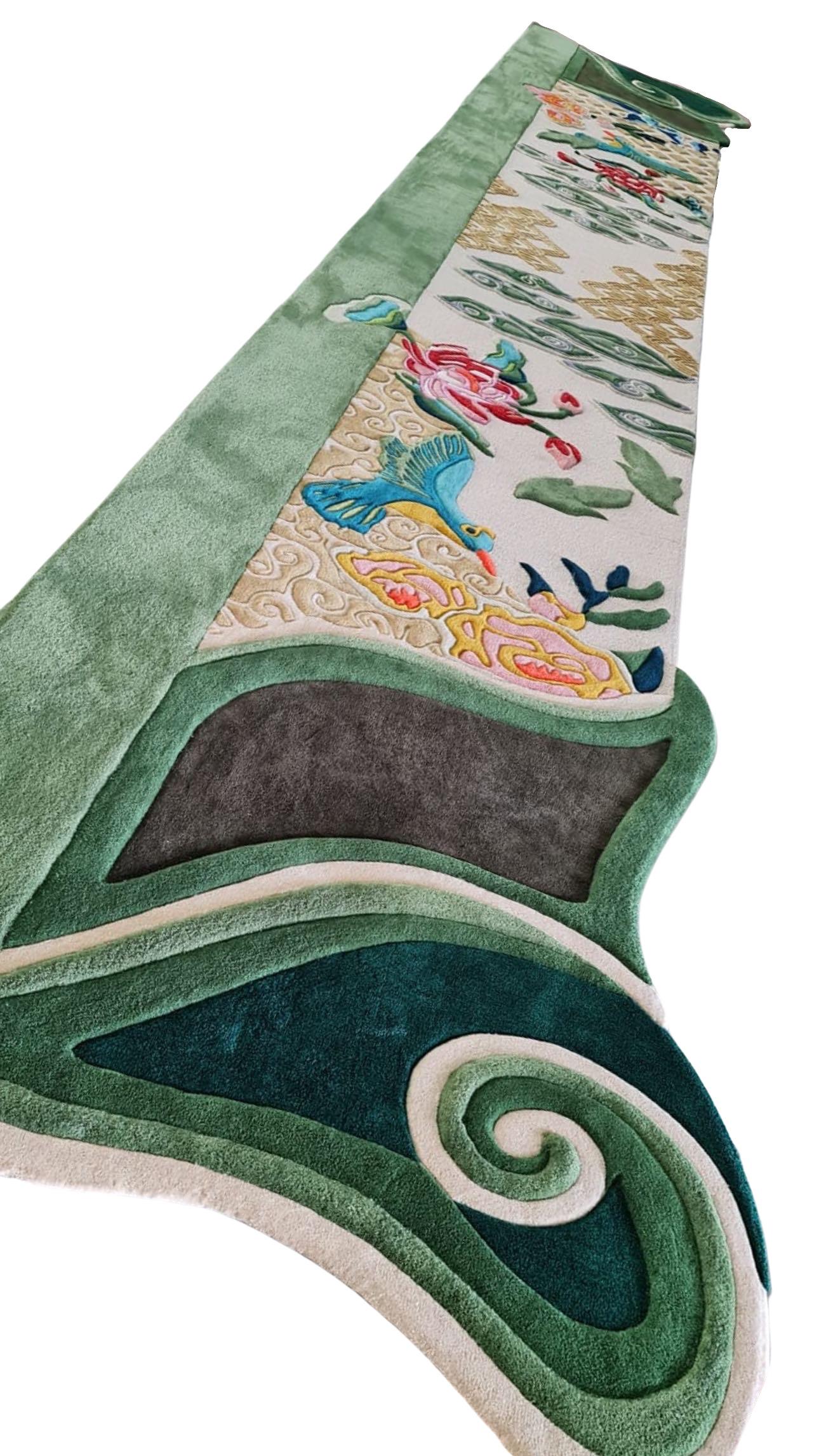 Contemporary Irregular Shape Chinoiserie Runner Carpet by RAG Home For Sale