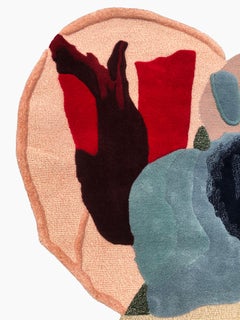 Tapis contemporain de forme irrégulière avec rouge, rose et bleu 'Winter Rose' par Rag Home