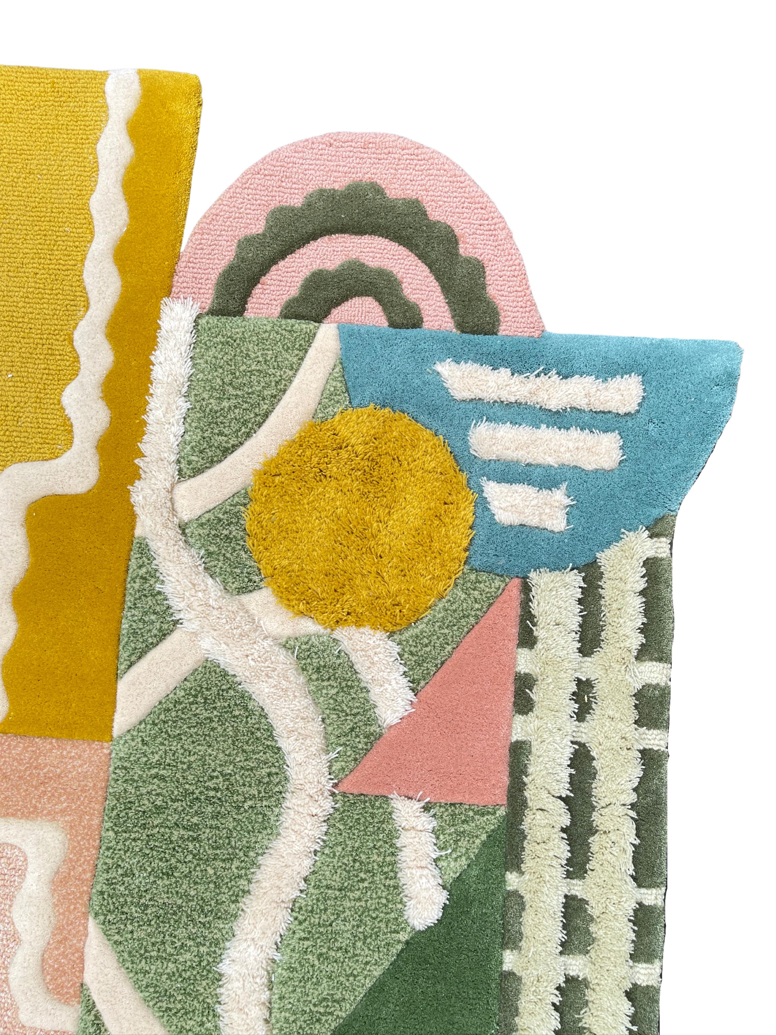 Tappeto in lana trapuntata a mano di forma irregolare con colori gialli misti di RAG home In condizioni Nuovo in vendita a Jakarta Selatan, ID