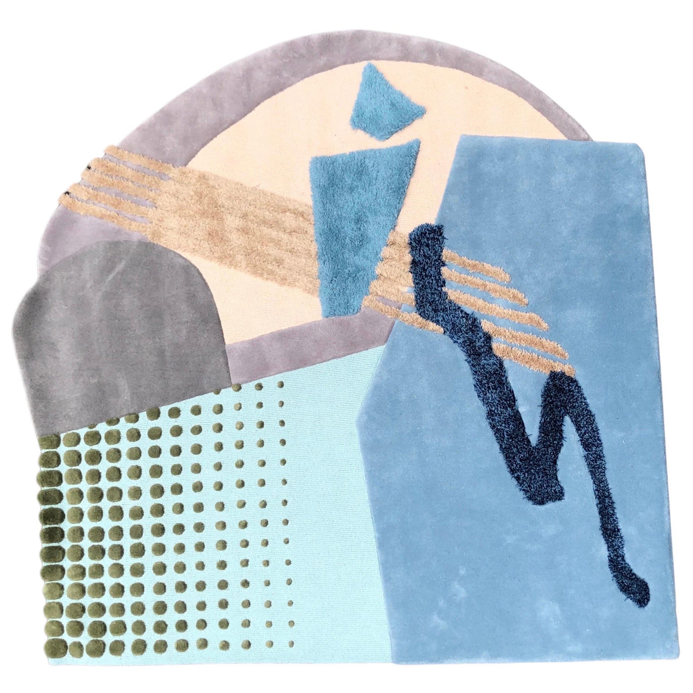 Irregular Shape Modern Style with Blue Green Grey Rug by Rag Home