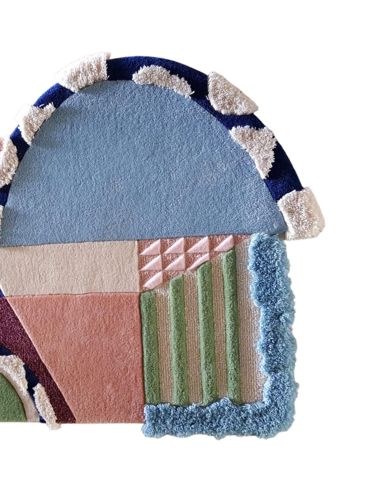 Carved Irregular Shape Viscose Wool Rug Pink Blush, Blue, Green 'IRO-IRO' by RAG Home For Sale