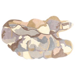 Irregular Shape with Beige, White, Light Grey Abstract Contemporary Rug by RAG