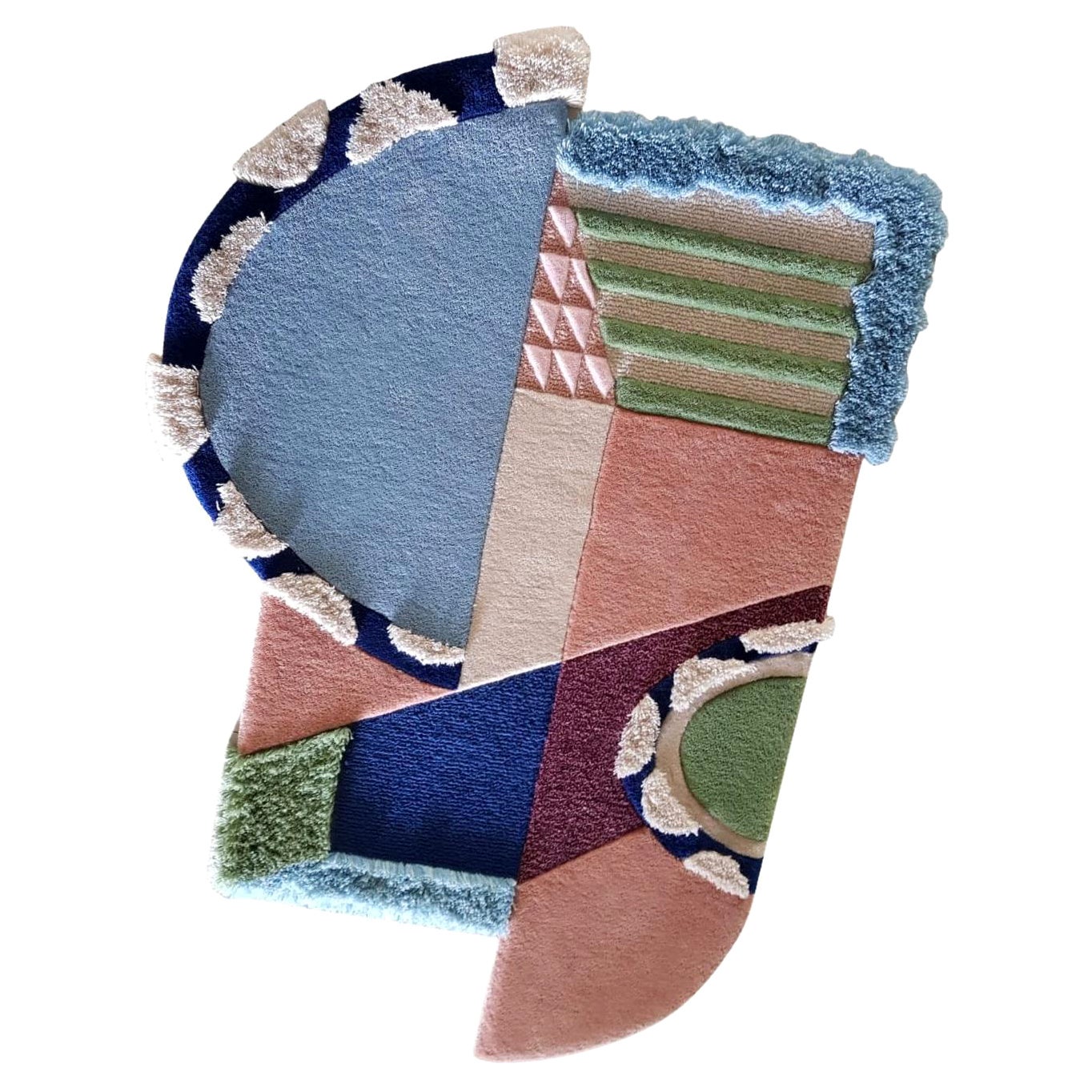 Irregular Shape Wool Rug Pink Blush, Blue, Green 'IRO-IRO' by RAG Home