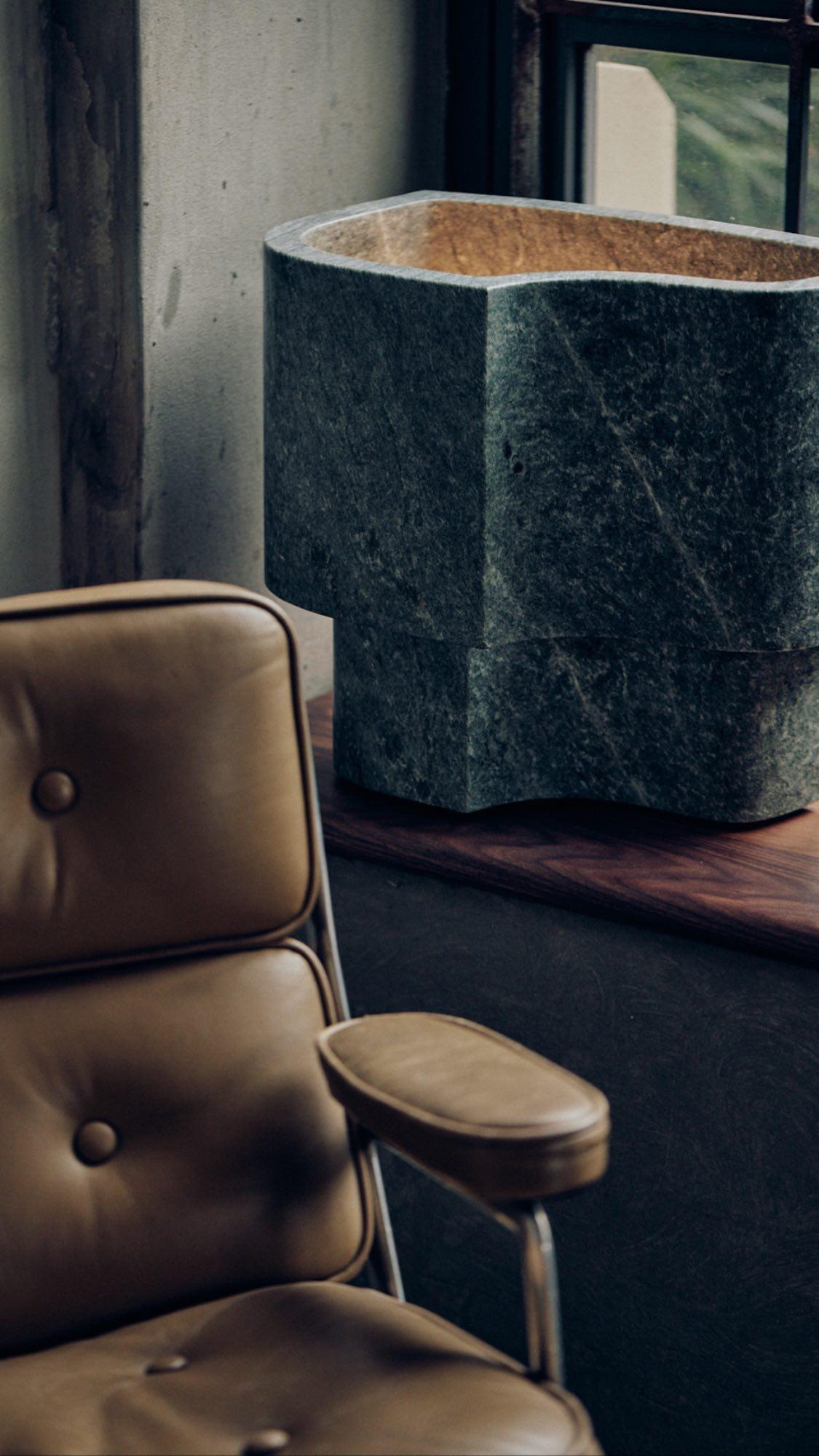 Irregular Top Deep Green Marble Offset Lamp by Henry Wilson For Sale 2