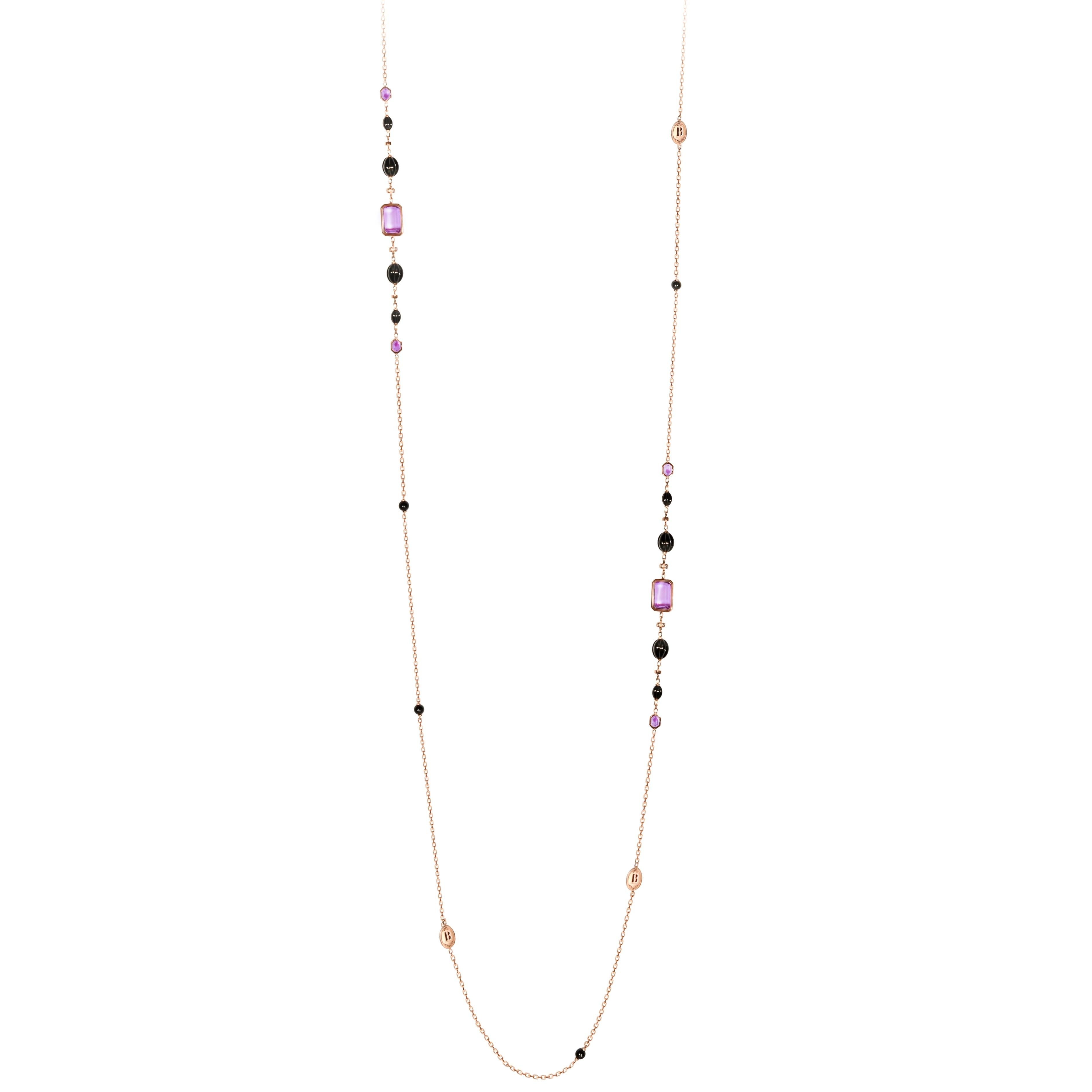 Halskette aus Roségold mit schwarzen Jade-Diamanten von AMETHYST im Angebot