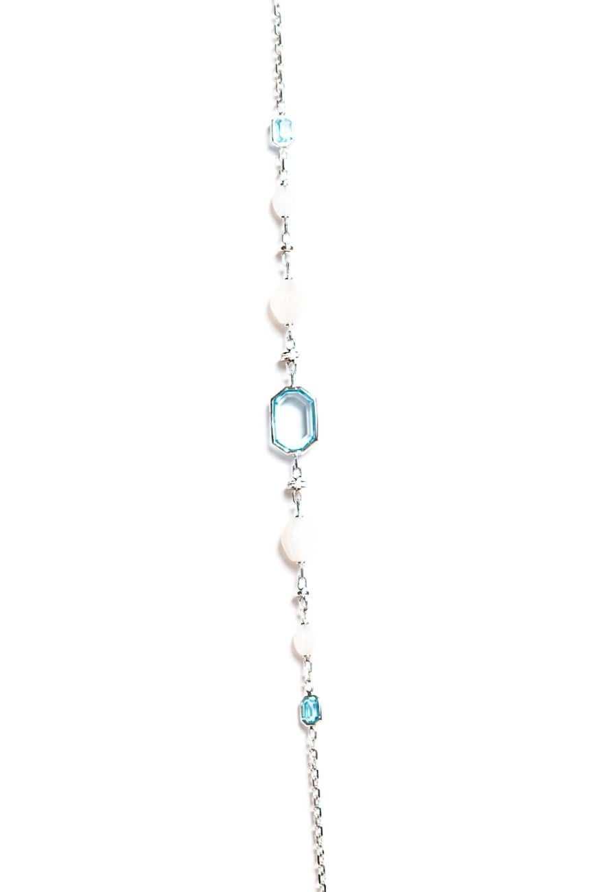 18 Carat White Gold  Sky Blue Topaz, Moonstones and Diamond ”Sautoir Necklace long