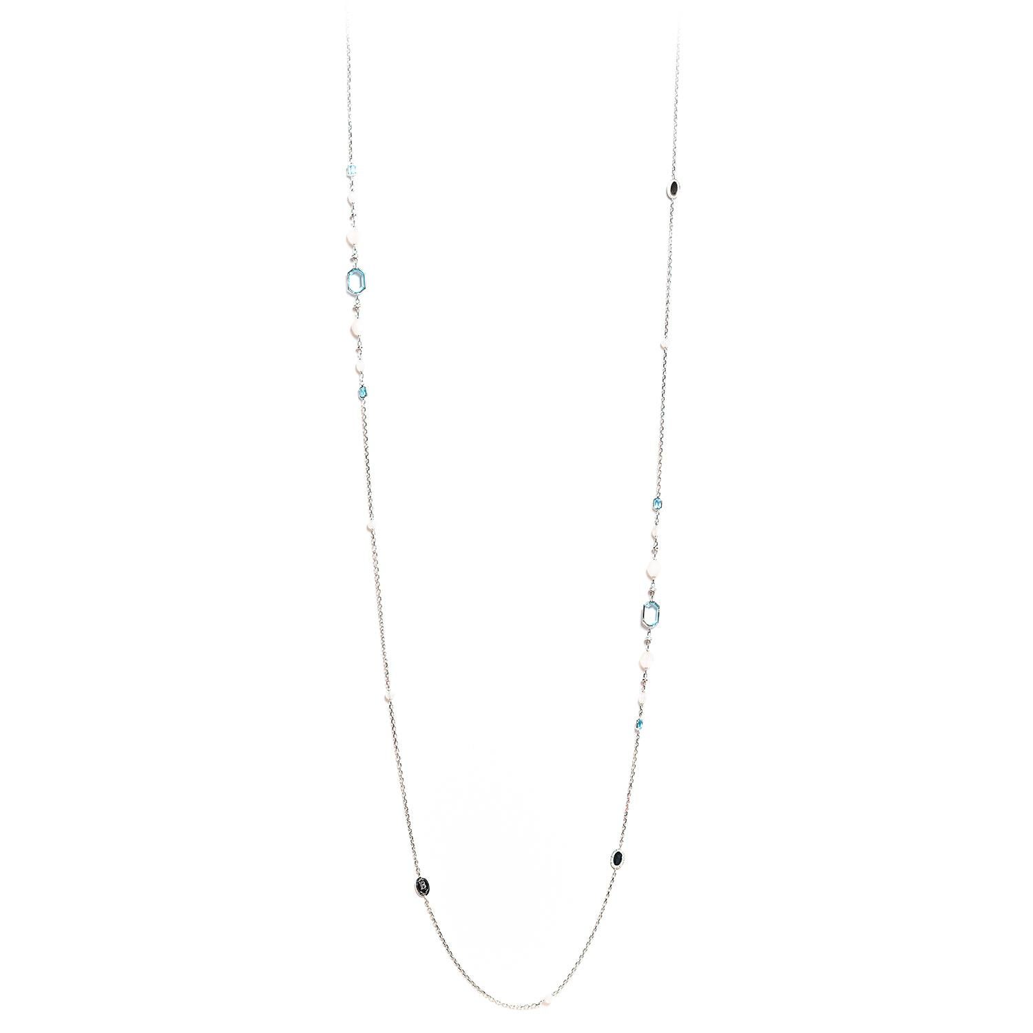 SKY BLUE TOPAZ Halskette aus Weißgold mit Mondsteinen und Diamanten im Angebot