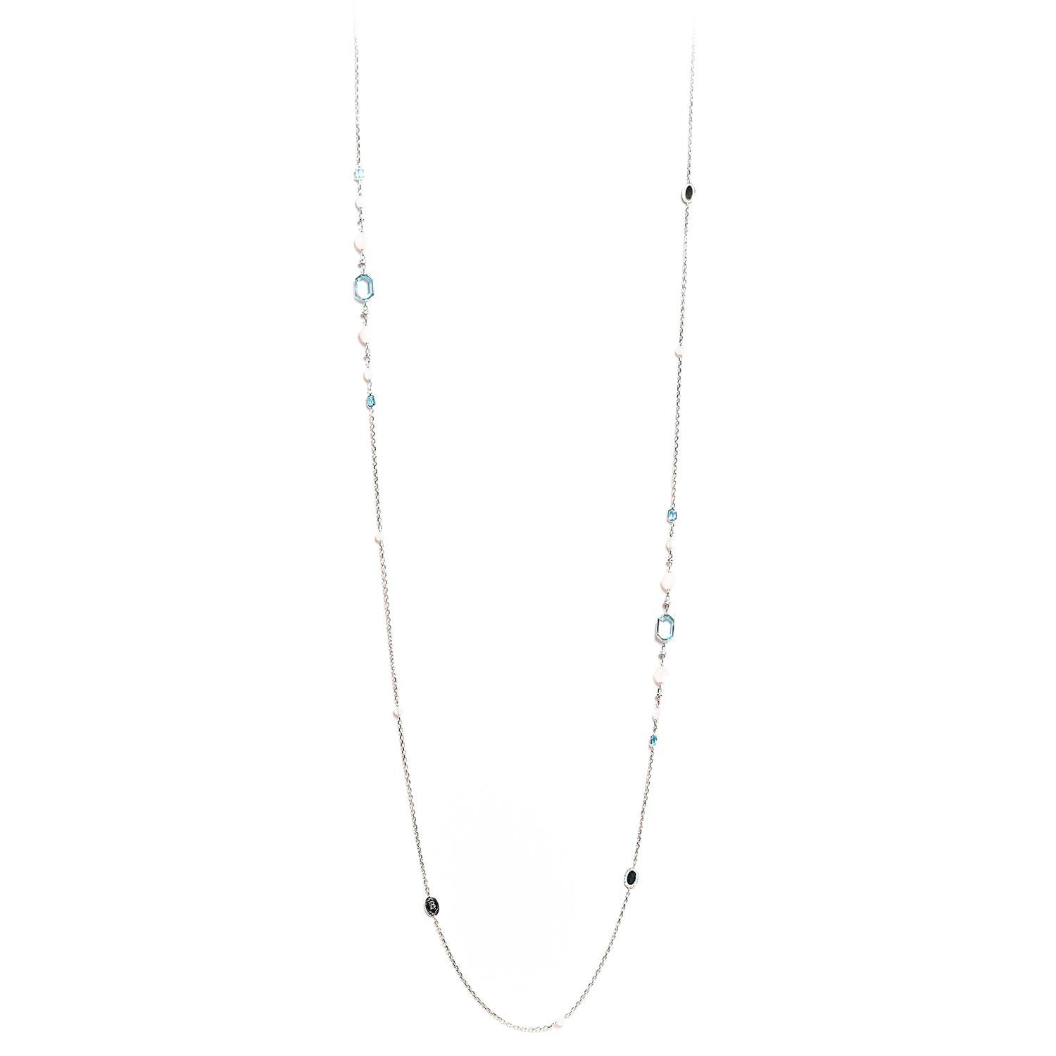 Collier en or blanc SKY BLUE TOPAZ avec pierres de lune et diamants en vente