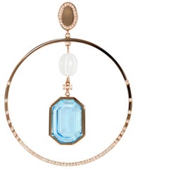 38.45 Carat SKY BLUE TOPAZ Moonstones Diamonds Rose Gold Hoops