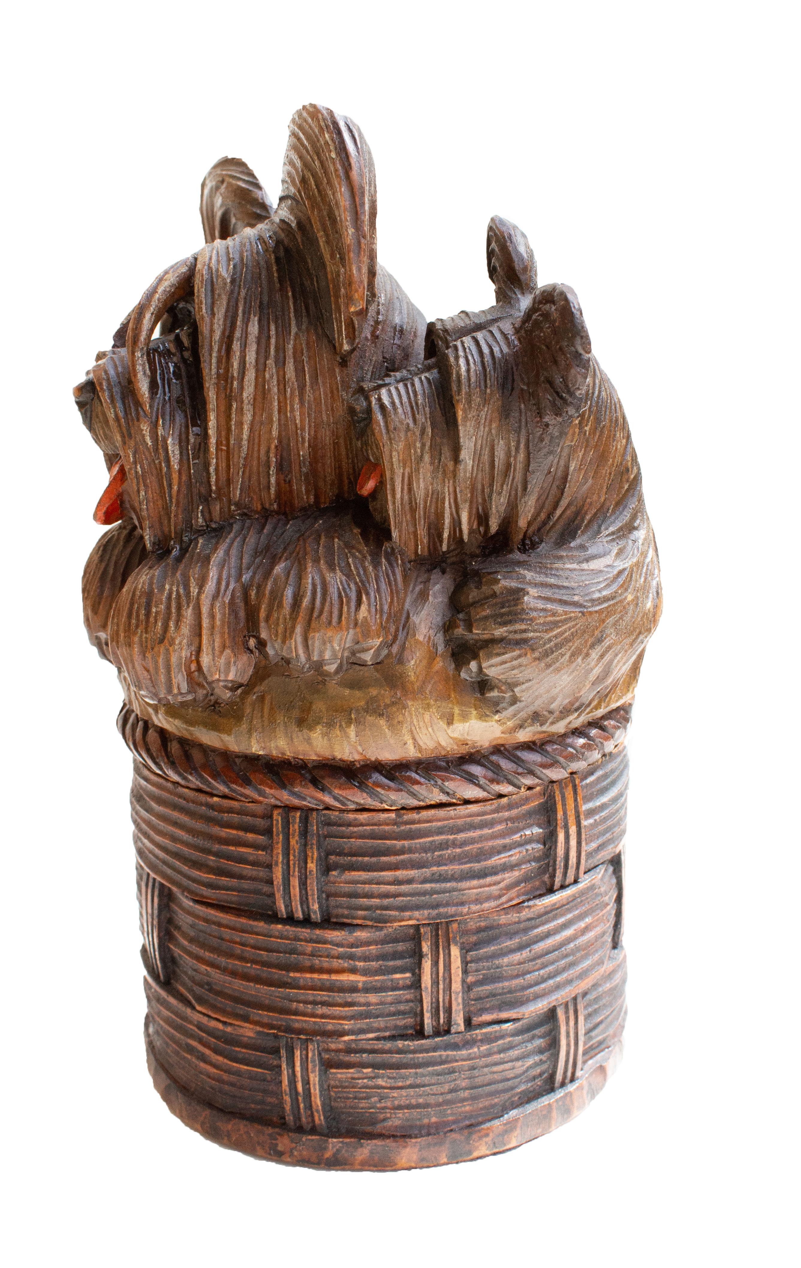 Boxwood Irresistible Charm – Three Terriers in a Hand-Carved Wooden Treat Box For Sale