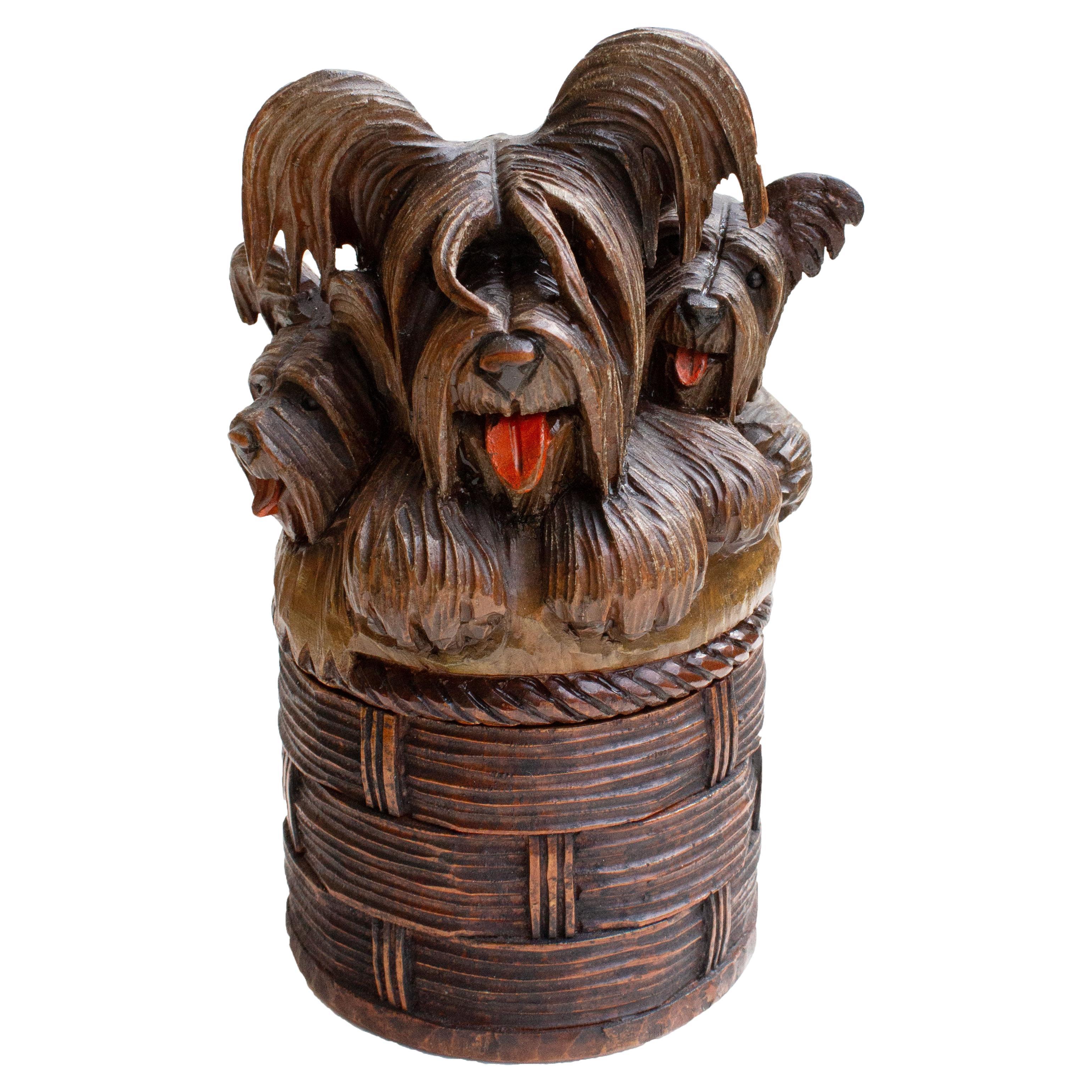 Irresistible Charm – Three Terriers in a Hand-Carved Wooden Treat Box