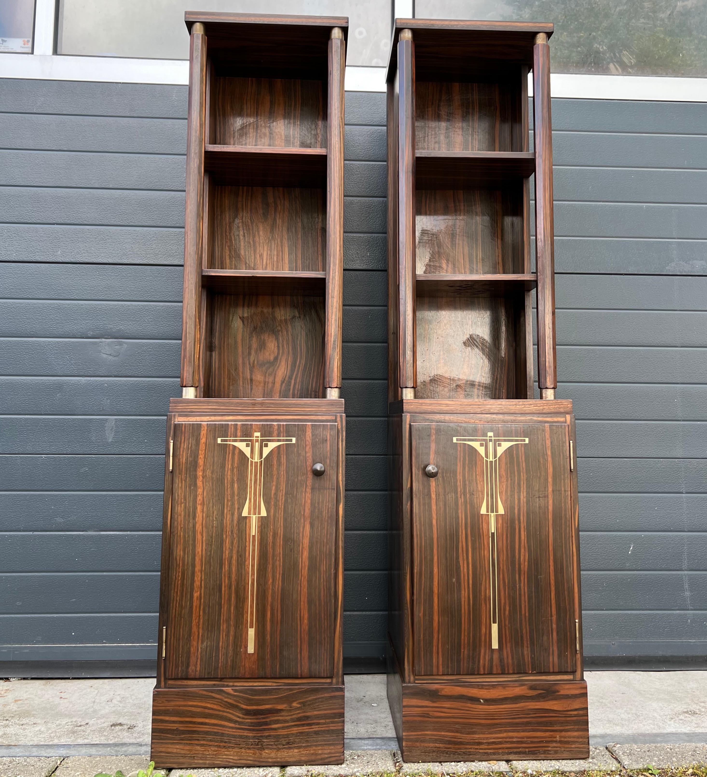 20th Century Irresistible Pair Art Deco Austria Vienna Large Bookcase Cabinets or Nightstands For Sale