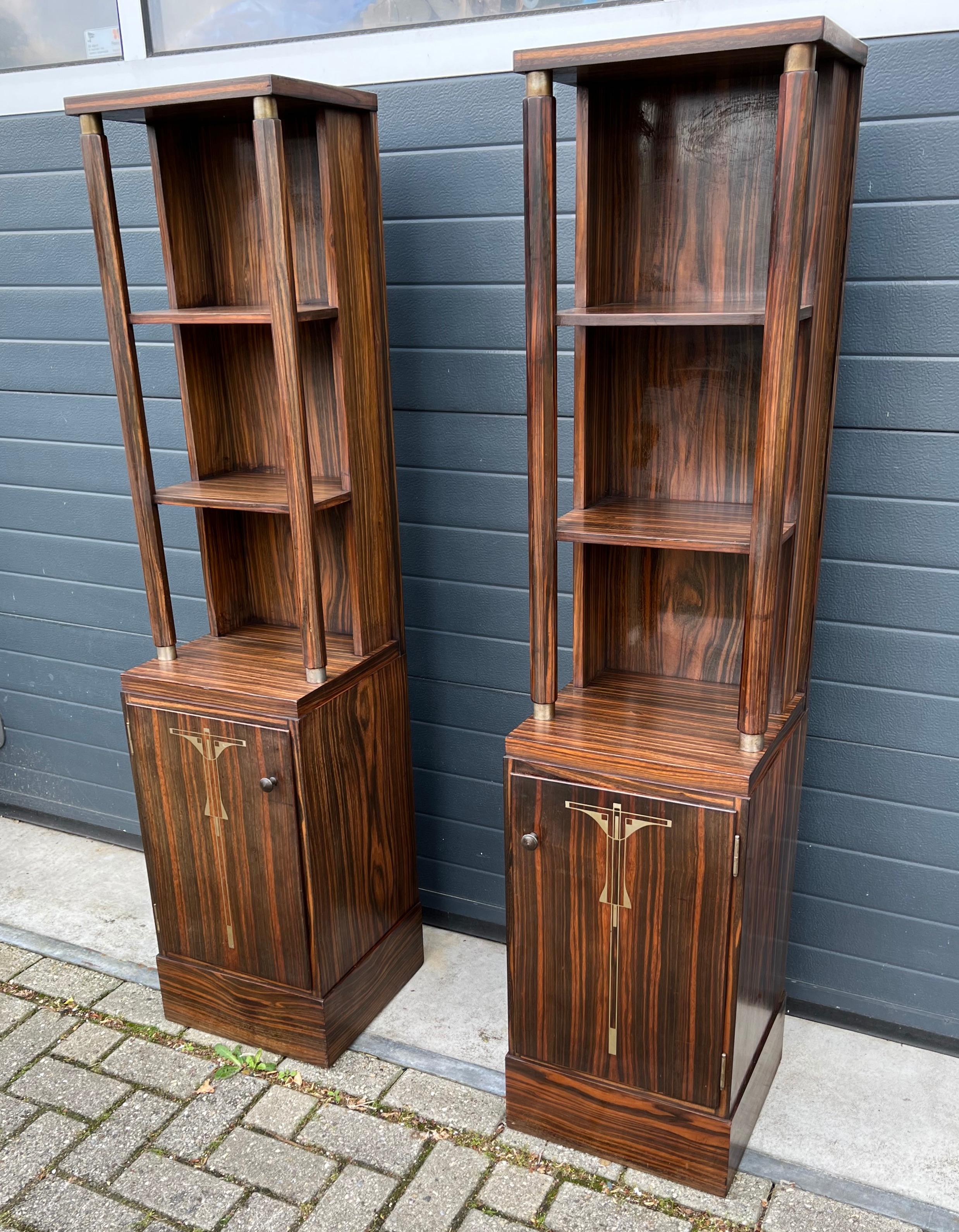 Metal Irresistible Pair Art Deco Austria Vienna Large Bookcase Cabinets or Nightstands For Sale