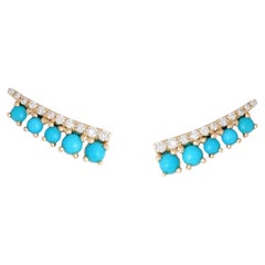 Turquoise & Diamond 14K Yellow Gold Stud Earrings