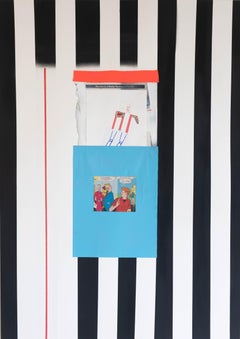 Black Stripe, Acrylic, oil pastel, aerosol, collage on paper, 60 x 84 cm, 2021