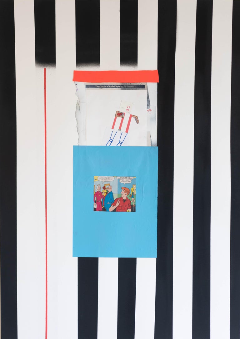 IRSKIY  Figurative Art - Black Stripe, Acrylic, oil pastel, aerosol, collage on paper, 60 x 84 cm, 2021