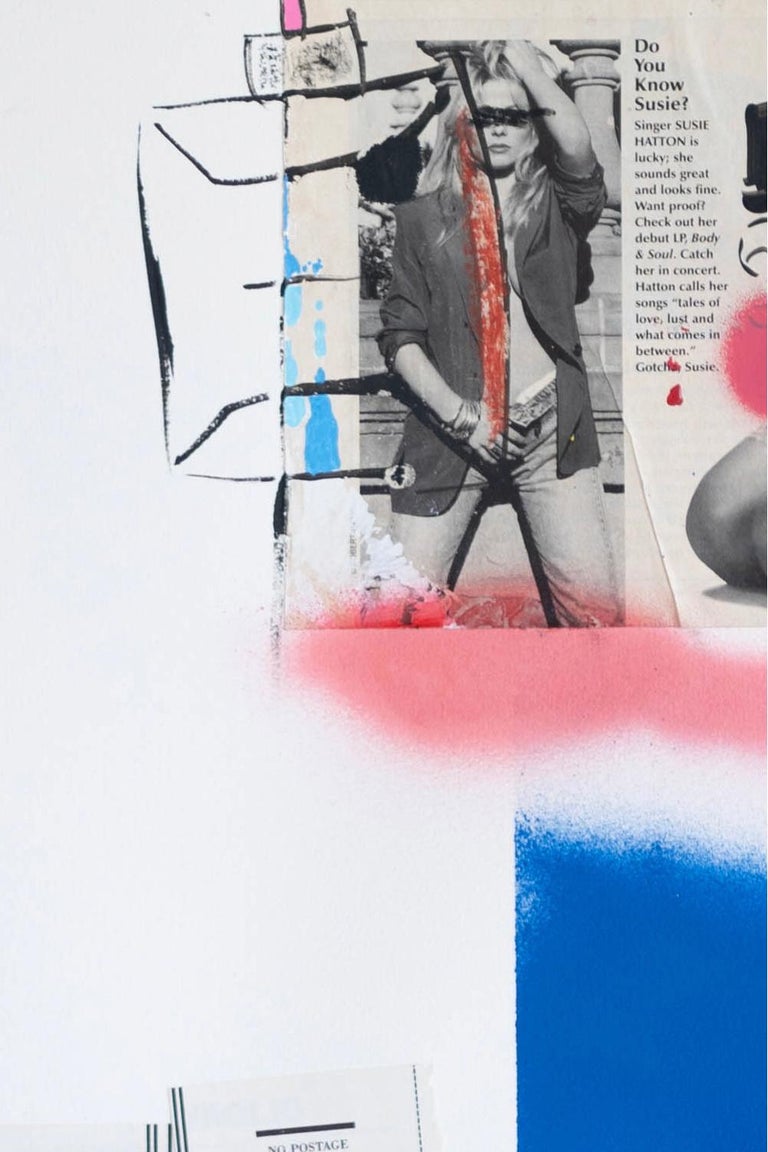 Blue Stripe, Acrylic, oil pastel, aerosol, collage on paper, 60 x 84 cm, 2021 For Sale 2