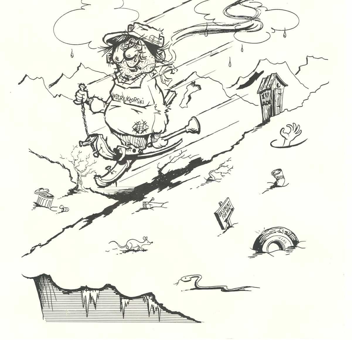 Cartel original de Esquí Polonia que satiriza la cultura del esquí de los años 60 - Print Arte pop de Irv Isaacson