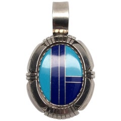 Irv Monte Navajo Sterling Silver Turquoise Inlay Pendant