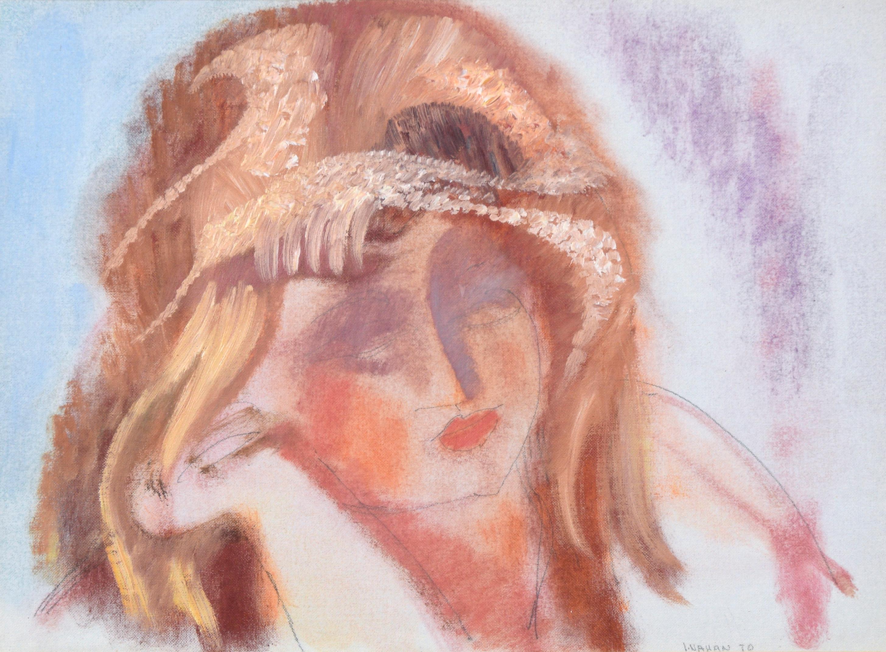 Vintage Expressive Multimedia Portrait of a Woman - Abstract Impressionist Art by Irvin Nahan