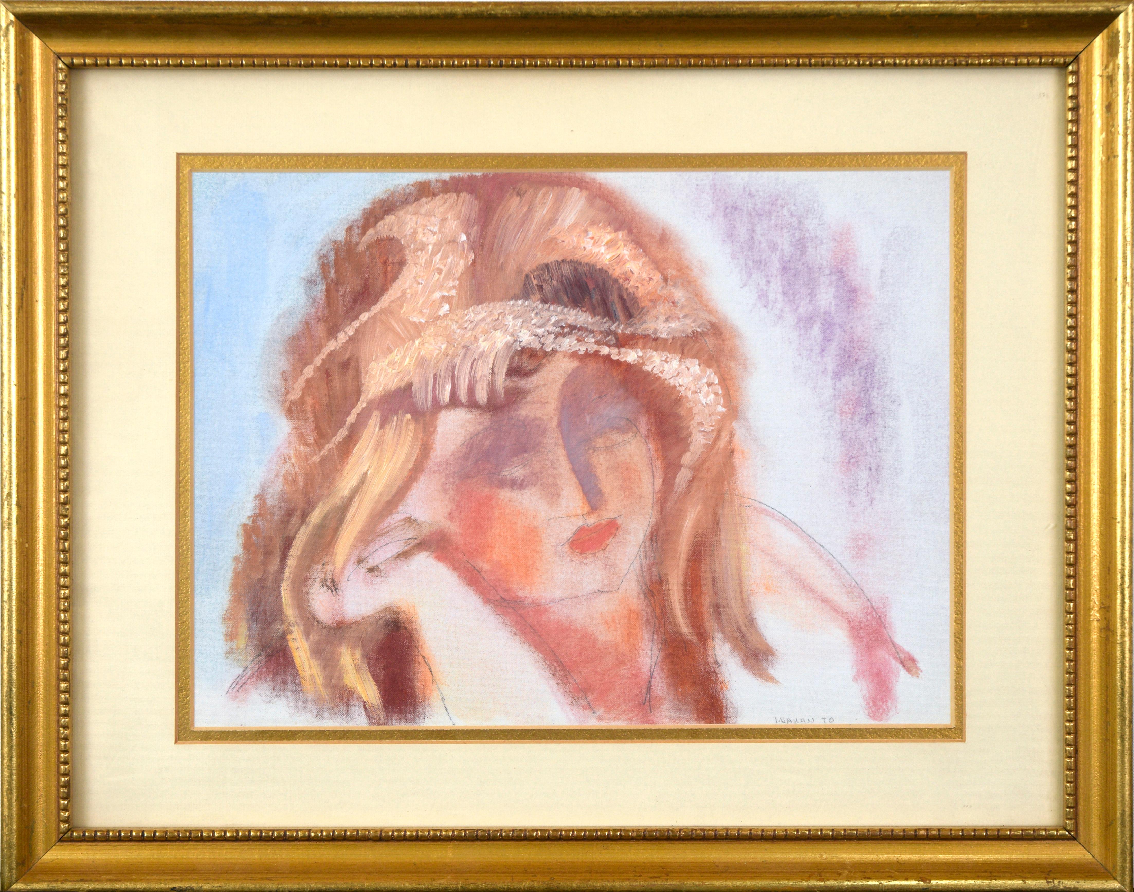 Vintage Expressive Multimedia Portrait of a Woman - Art by Irvin Nahan