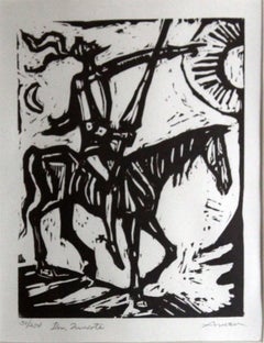 Irving Amen Don Quixote Modern Signed Woodcut 30/250 Framed