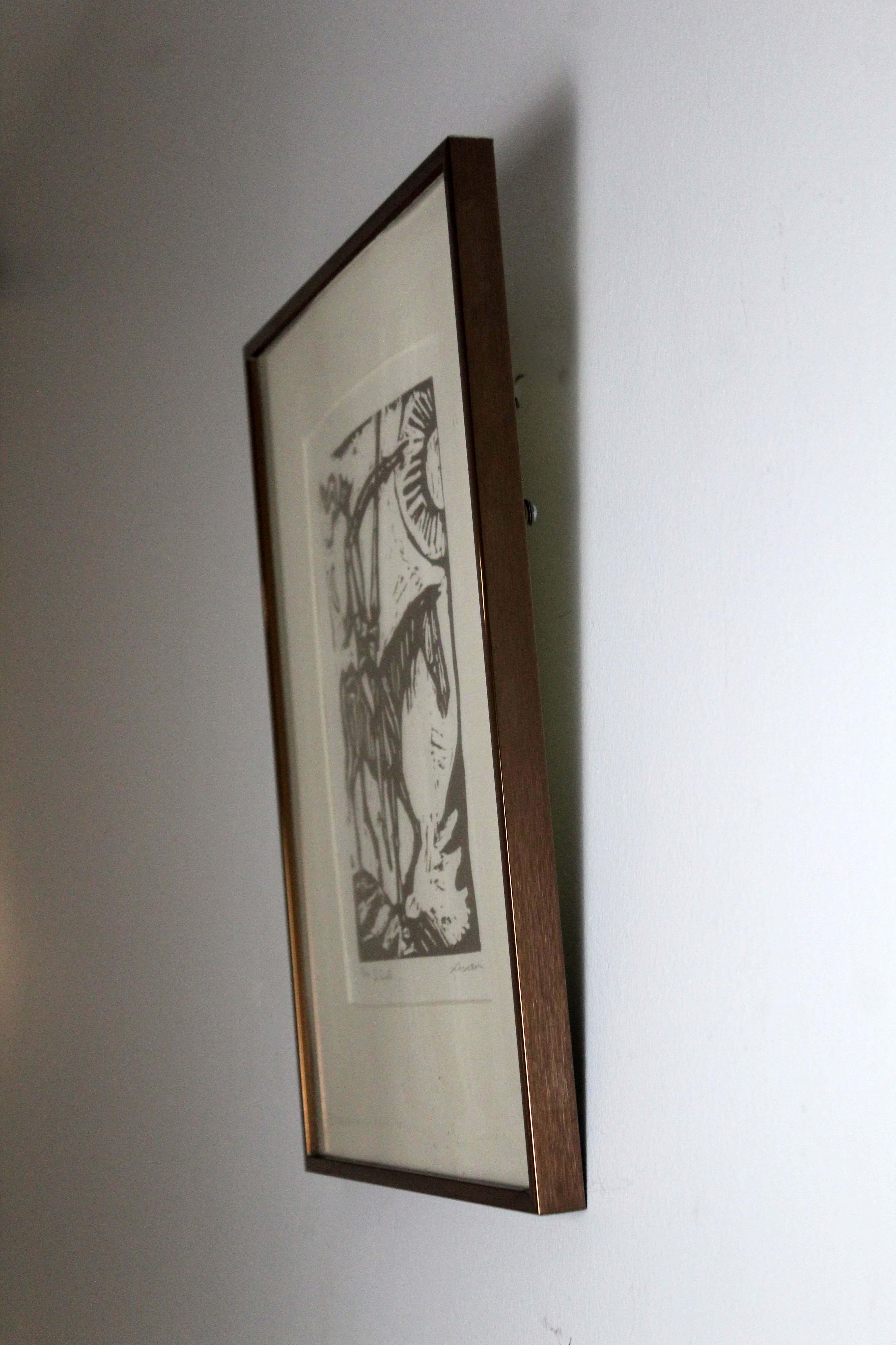 Irving Amen Don Quixote Modern Signed Woodcut 30/250 Framed In Good Condition In Keego Harbor, MI